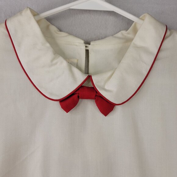 90s Vintage Susan Bristol Blouse Size 14 White w/Red Removable Bow Deadstock New - Picture 3 of 14